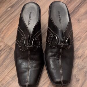 Merona Women's Square Toe Dark Brown Leather Slip-On Loafers Sz 6